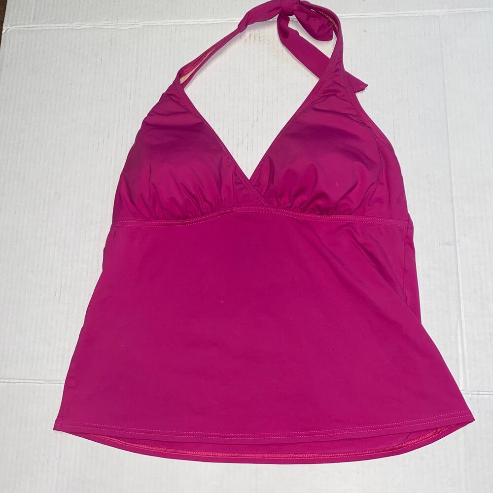 Lands' End Fuchsia Pink Halter Tankini Swim Bathing Suit Top Women's Size 10